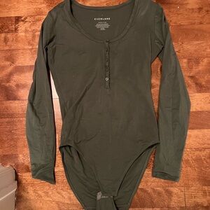 Everlane Olive Green Henley Bodysuit